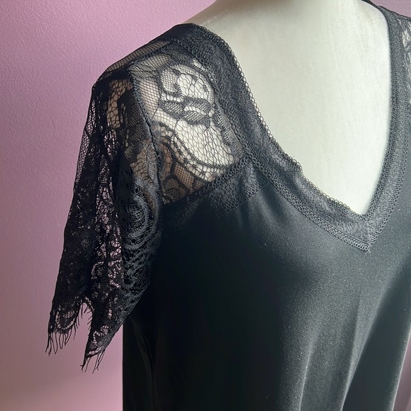 New Lace V Neck Short sleeve top blouse lace black size large - Picture 2 of 6